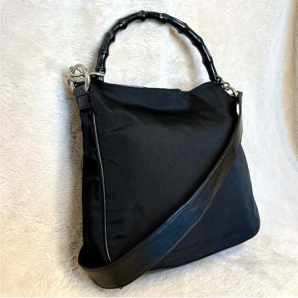 Gucci Bamboo Black Nylon Vintage 2-Way Shoulder Bag - Picture 9 of 16